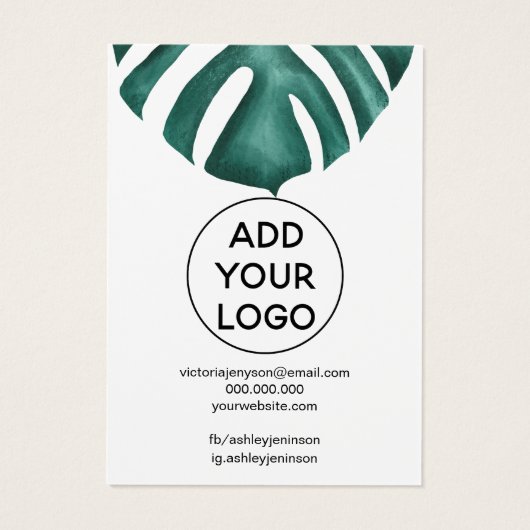 tropisch monstera logo juwelen ketting visitekaartje (Achterkant)