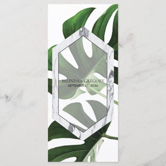 Tropisch Monstera Marble Wedding Menu (Achterkant)