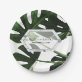 Tropisch Monstera Marble Wedding Papieren Bordje (Voorkant)