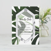 Tropisch Monstera Marble Wedding Save The Date (Staand voorkant)