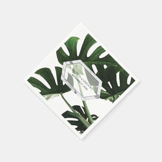 Tropisch Monstera Marble Wedding Servet (Hoek)