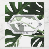 Tropisch Monstera Marble Wedding Wijn Etiket (Enkel label)
