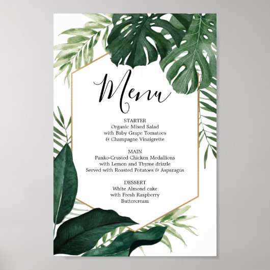 Tropisch Monstera Menu- of Barmenubord Poster (Voorkant)