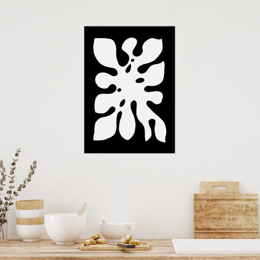 Tropisch Monstera Oerwoud Leaf Black en White Poster (Keuken)