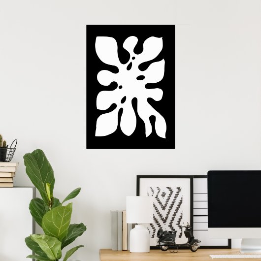 Tropisch Monstera Oerwoud Leaf Black en White Poster (Thuiskantoor)