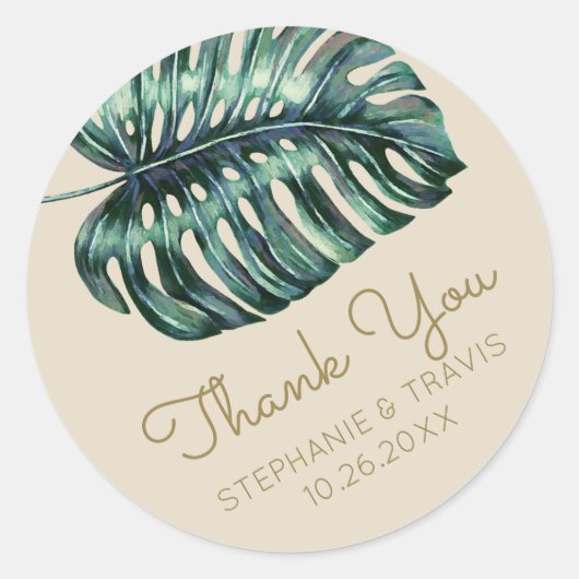 Tropisch Monstera palmblad dank u Ronde Sticker (Voorkant)