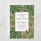 Tropisch monstera, palmblad kraft paper bruiloft kaart (Voorkant)