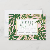 Tropisch monstera, palmbladeren roze bruiloft RSVP (Voorkant)