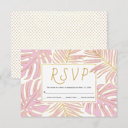 Tropisch monstera, palmbladeren roze bruiloft RSVP (Voorkant / Achterkant)