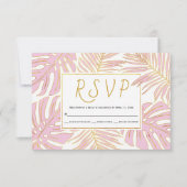 Tropisch monstera, palmbladeren roze bruiloft RSVP Kaartje (Voorkant)