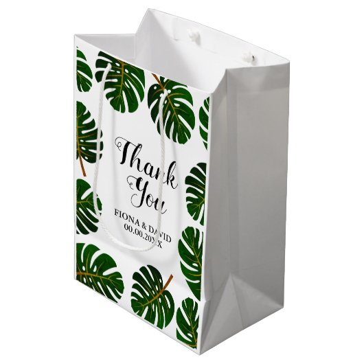 Tropisch Monstera palmbruid dank & gunst Medium Cadeauzakje (Voorkant Gekanteld)