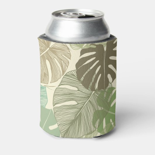 Tropisch Monstera Retro Hand-getrokken Patroon Blikjeskoeler (Blikje Achterkant)