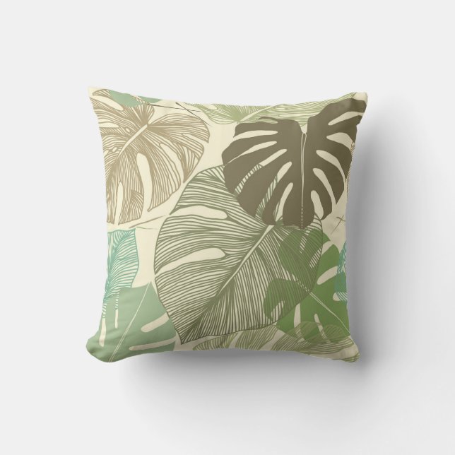 Tropisch Monstera Retro Hand-getrokken Patroon Kussen (Voorkant)