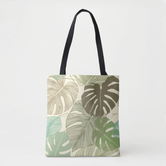 Tropisch Monstera Retro Hand-getrokken Patroon Tote Bag (Voorkant)