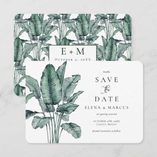 Tropisch Monstera slaat de datum op Save The Date (Voorkant / Achterkant)