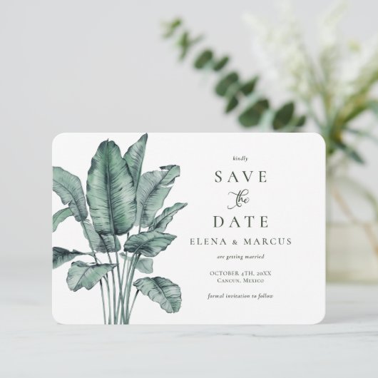 Tropisch Monstera slaat de datum op Save The Date (Staand voorkant)
