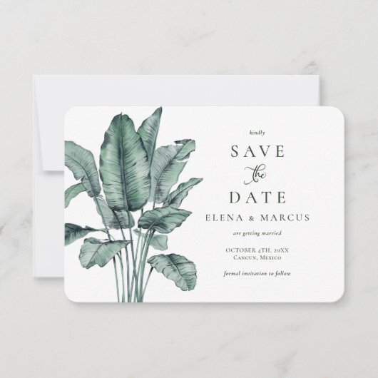 Tropisch Monstera slaat de datum op Save The Date (Voorkant)