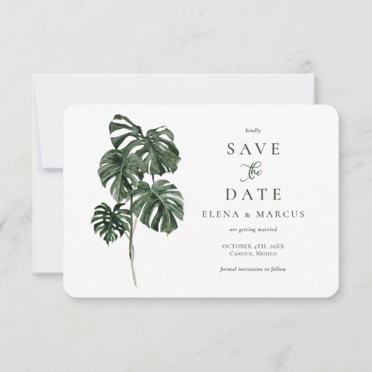 Tropisch Monstera slaat de datum op Save The Date (Voorkant)