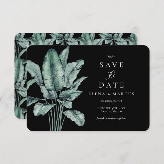 Tropisch Monstera slaat de datum op Save The Date (Voorkant / Achterkant)