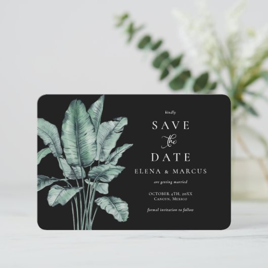 Tropisch Monstera slaat de datum op Save The Date (Staand voorkant)
