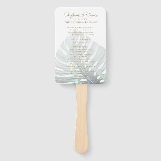 Tropisch Monstera Tan Wedding Program Hand Fan Handwaaier (Voorkant)