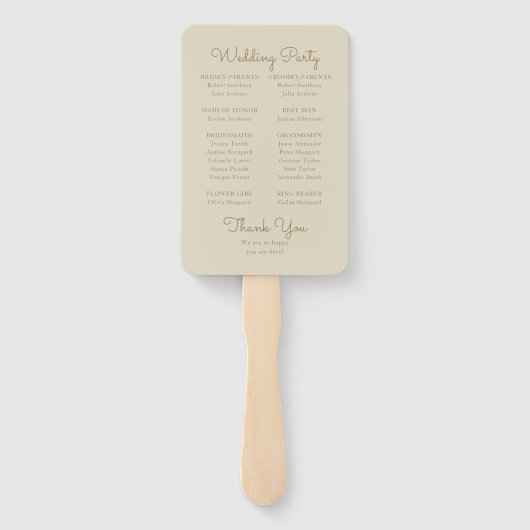 Tropisch Monstera Tan Wedding Program Hand Fan Handwaaier (Achterkant)