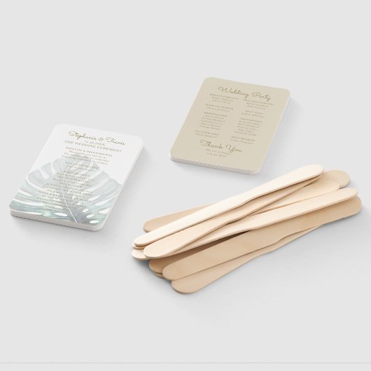 Tropisch Monstera Tan Wedding Program Hand Fan Handwaaier (Niet-gemonteerd)