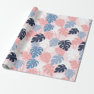 Tropisch monstera verlaat roze marine en stoffig b cadeaupapier