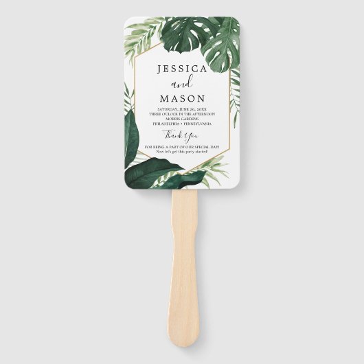 Tropisch Monstera Wedding Fan-programma Handwaaier (Voorkant)