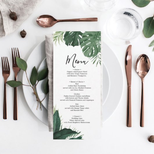 Tropisch Monstera Wedding Menu of Vrijgezellenfees Kaart