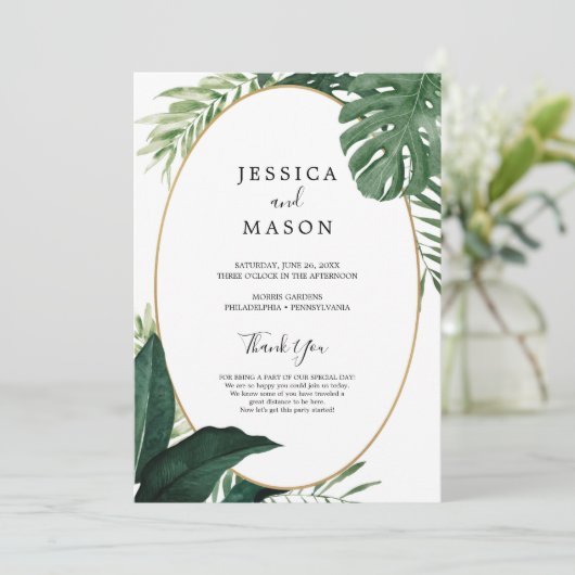 Tropisch Monstera Wedding Program Programmakaart (Staand voorkant)