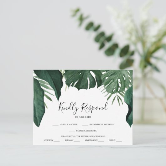 Tropisch Monstera Wedding RSVP Briefkaart (Staand voorkant)