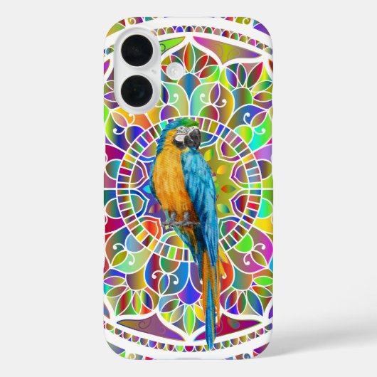 Tropisch Mozaïek – Blauwe en Gouden Ara Mandala Case-Mate iPhone Case (Achterkant)