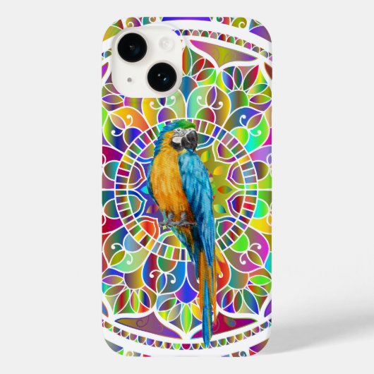 Tropisch Mozaïek – Blauwe en Gouden Ara Mandala Case-Mate iPhone Case (Achterkant)