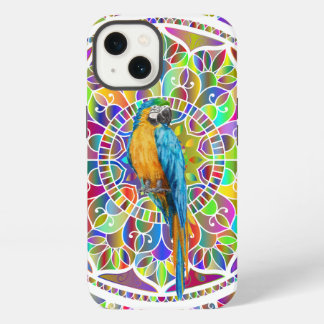 Tropisch Mozaïek – Blauwe en Gouden Ara Mandala iPhone 13 Hoesje