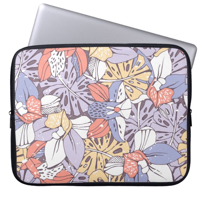 Tropisch naadloos patroon met orchidee en monstera laptop sleeve (Voorkant)