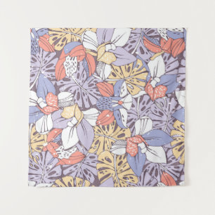 Tropisch naadloos patroon met orchidee en monstera wandkleed
