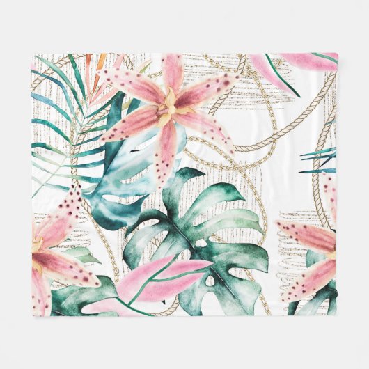 Tropisch naadloos patroon met orchideeën bladeren fleece deken (Voorkant (Horizontaal))