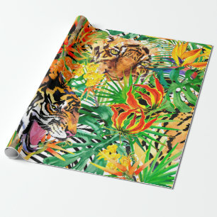 tropisch naadloos patroon met tijger. waterverf j cadeaupapier