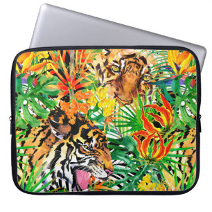 tropisch naadloos patroon met tijger. waterverf j laptop sleeve