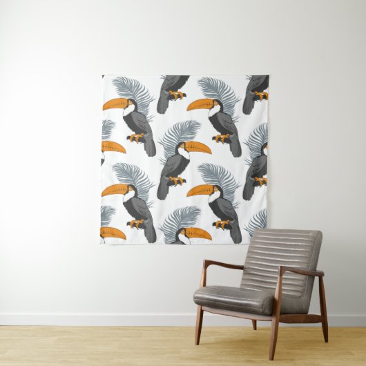 Tropisch naadloos patroon met toucans en bladeren. wandkleed (In situ)