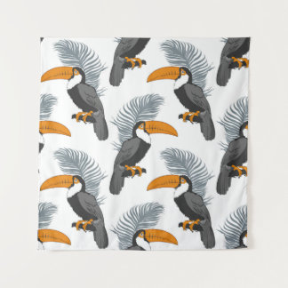 Tropisch naadloos patroon met toucans en bladeren. wandkleed