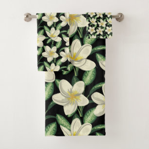 Tropisch naadloos patroon witte bloemen groen blad bad handdoek