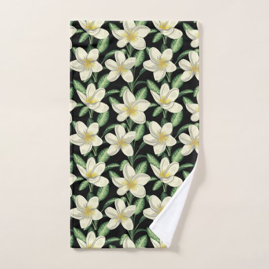 Tropisch naadloos patroon witte bloemen groen blad bad handdoek (Handdoek)