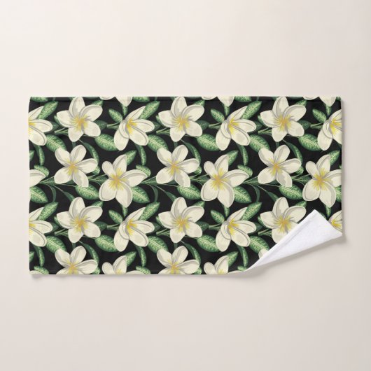 Tropisch naadloos patroon witte bloemen groen blad bad handdoek (Handdoek)