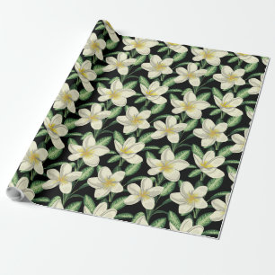 Tropisch naadloos patroon witte bloemen groen blad cadeaupapier