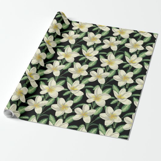 Tropisch naadloos patroon witte bloemen groen blad cadeaupapier (Uitgerold)