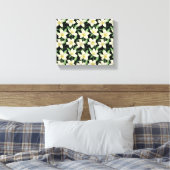 Tropisch naadloos patroon witte bloemen groen blad canvas afdruk (Insitu (Slaapkamer))