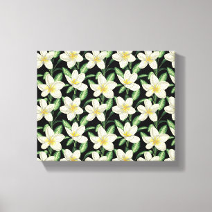 Tropisch naadloos patroon witte bloemen groen blad canvas afdruk