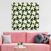 Tropisch naadloos patroon witte bloemen groen blad canvas afdruk (Insitu (Woonkamer))